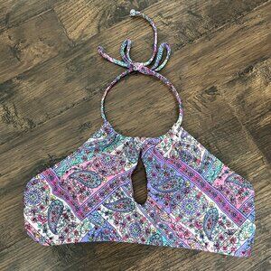 Pink Purple Paisley Padded Bikini High Halter Swim Top Keyhole Size XL